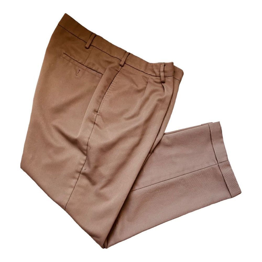 Bill Blass Studio Men's Brown Polyester Rayon Pleated Dress Pant 36/30